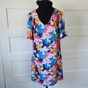 NWT Aryeh Floral Flutter Sleeve Multicolor Dress Size Large Tropical Resortwear